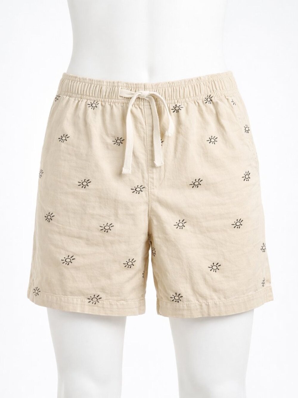 Forever 21 Men's Cream Sun Print Cotton Shorts XL Drawstring Casual Lightweight